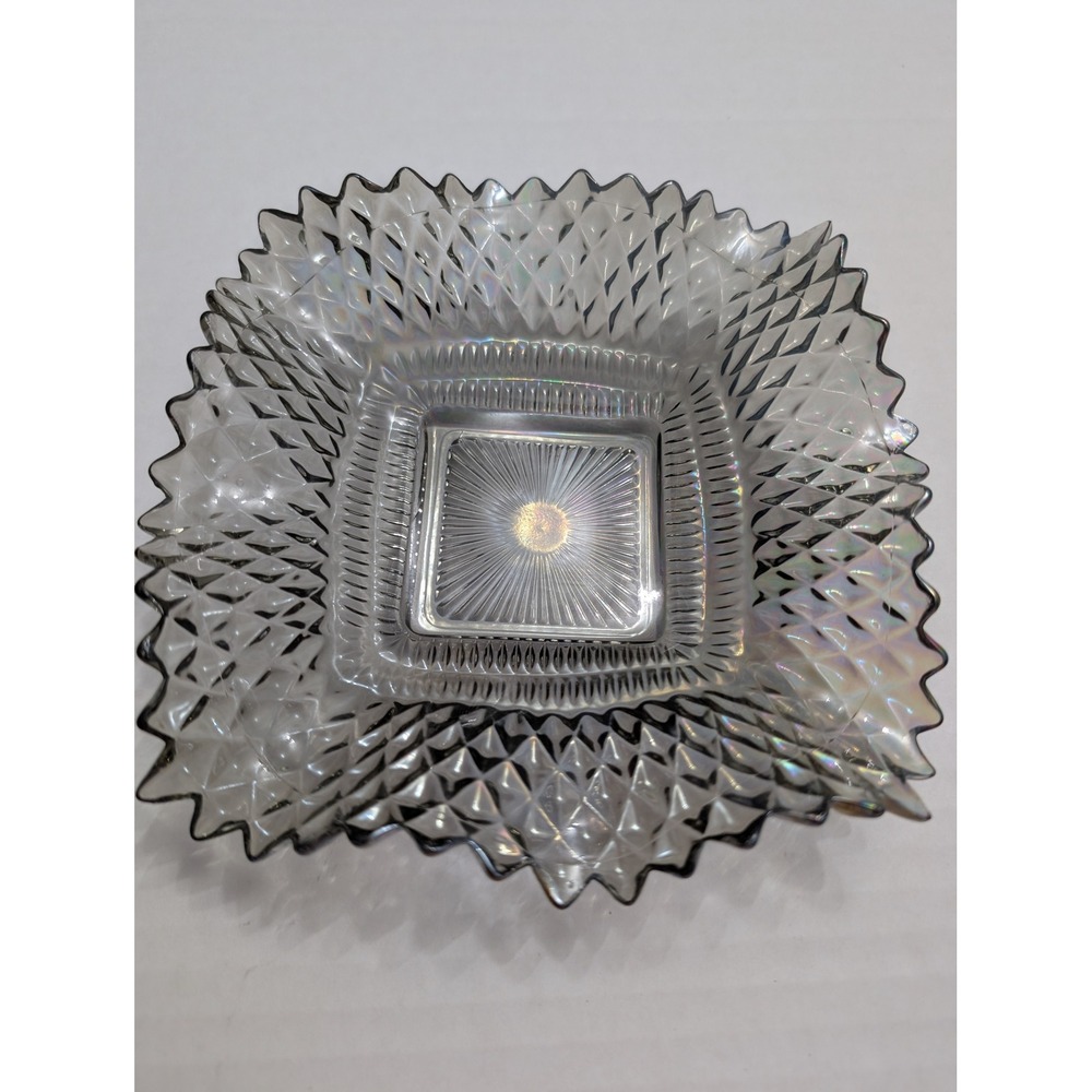 Indiana Glass Smoked Black iridescent‎ diamond point wave edges vtg